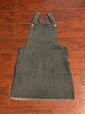 Charcoal Black Denim Overall Dress with Front Pockets (Art Class Brand)